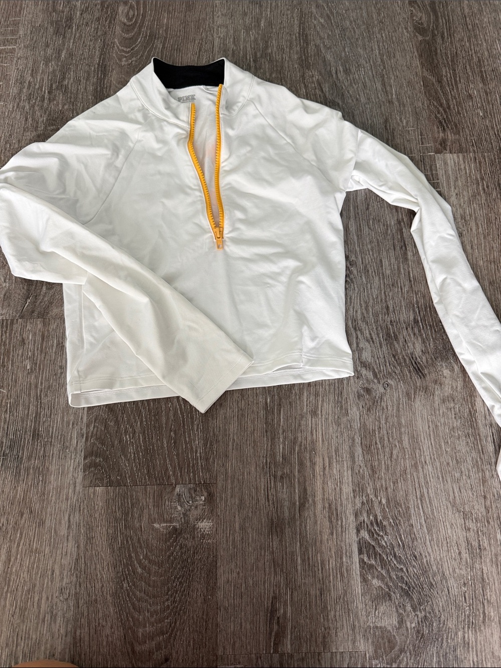 PINK Victoria's Secret White Crop Top with Yellow Zipper